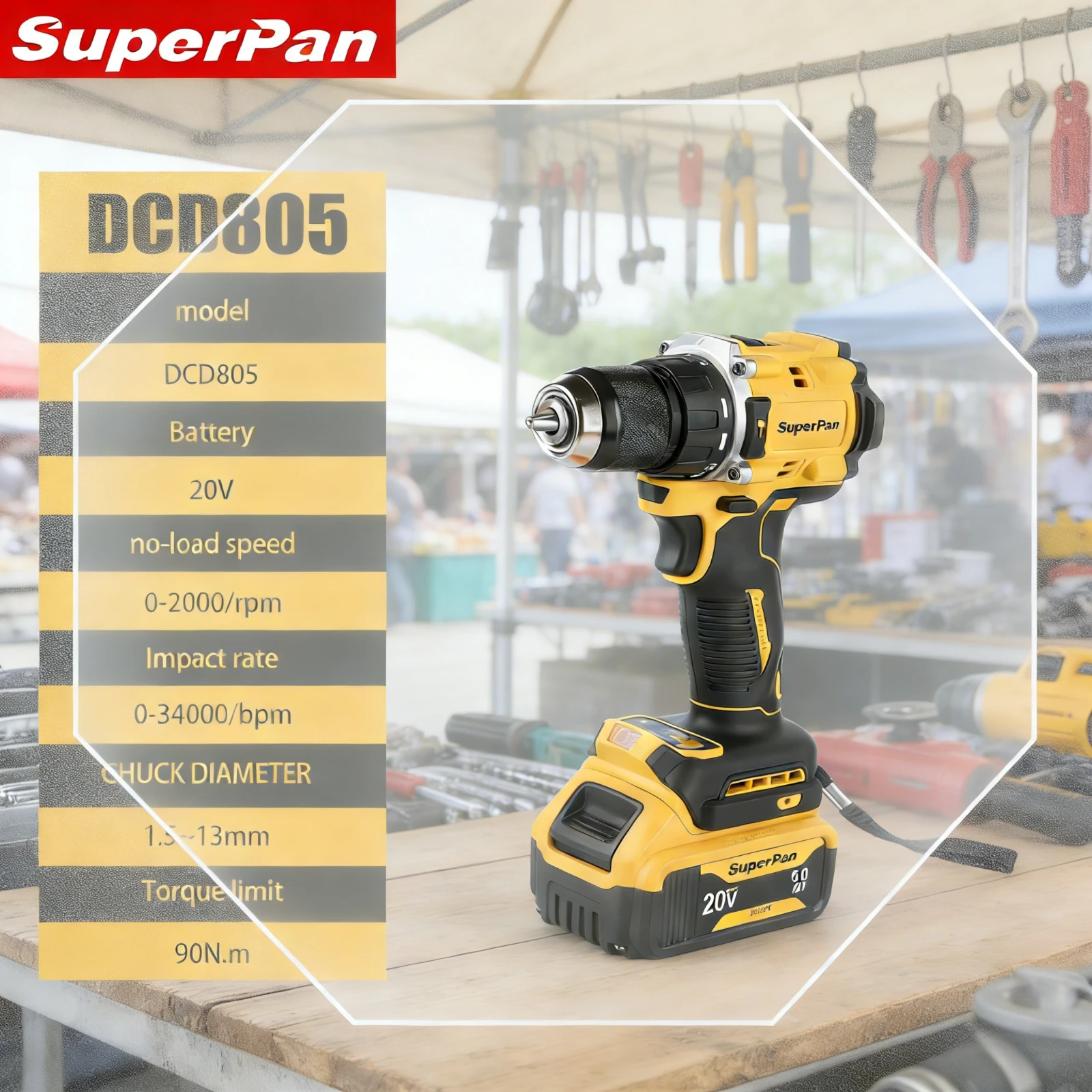 Беспроводная дрель SuperPan SP805 с регулируемым крутящим моментом, электроинструмент для ремонта офисов, совместим с аккумулятором DeWalt 20V.
Беспроводная дрель SuperPan SP805 с регулируемым крутящим моментом, электроинструмент для ремонта офисов, совместим с аккумулятором DeWalt 20V.