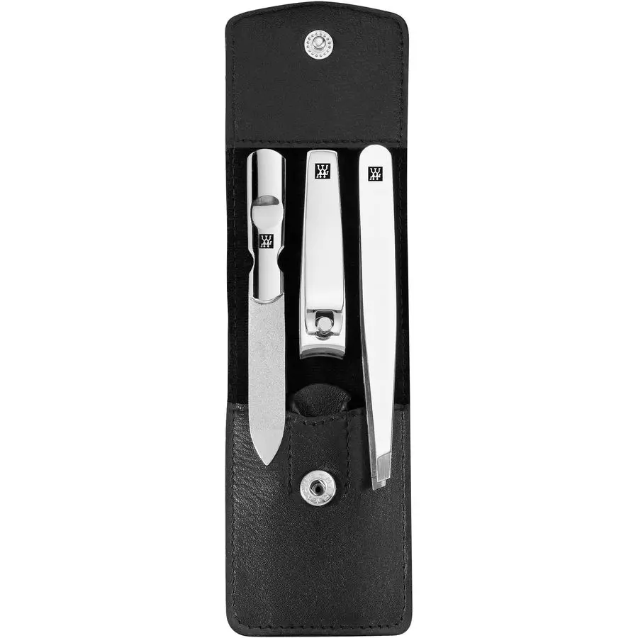 Beauty Classic INOX 4pc Manicure and Tweezer Set with Black Leather Case, Nail Care Made of Genuine Leather with Push Button
Beauty Classic INOX 4pc Manicure and Tweezer Set with Black Leather Case, Nail Care Made of Genuine Leather with Push Button