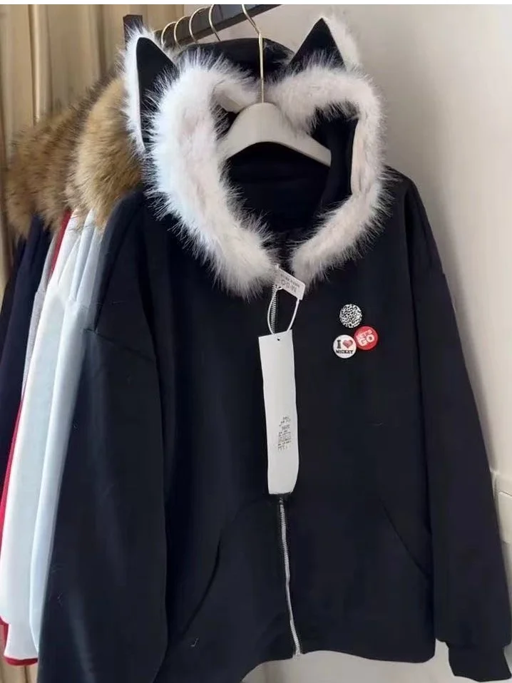 Adorable Ear Hoodie Jacket for Girls Thickened Fleece College Style Fashionable Autumn Winter Outerwear Sweatshirt
Adorable Ear Hoodie Jacket for Girls Thickened Fleece College Style Fashionable Autumn Winter Outerwear Sweatshirt