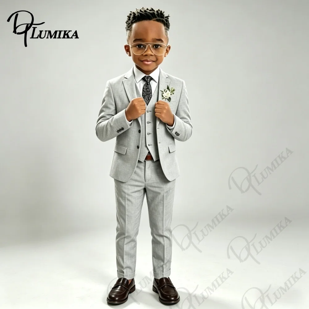 Kids Grey Linen Wedding Suit Set with Free Blue Floral Tie Boys 3 Piece Formal Outfit for Ring Bearer Pageant and Special Events
Kids Grey Linen Wedding Suit Set with Free Blue Floral Tie Boys 3 Piece Formal Outfit for Ring Bearer Pageant and Special Events