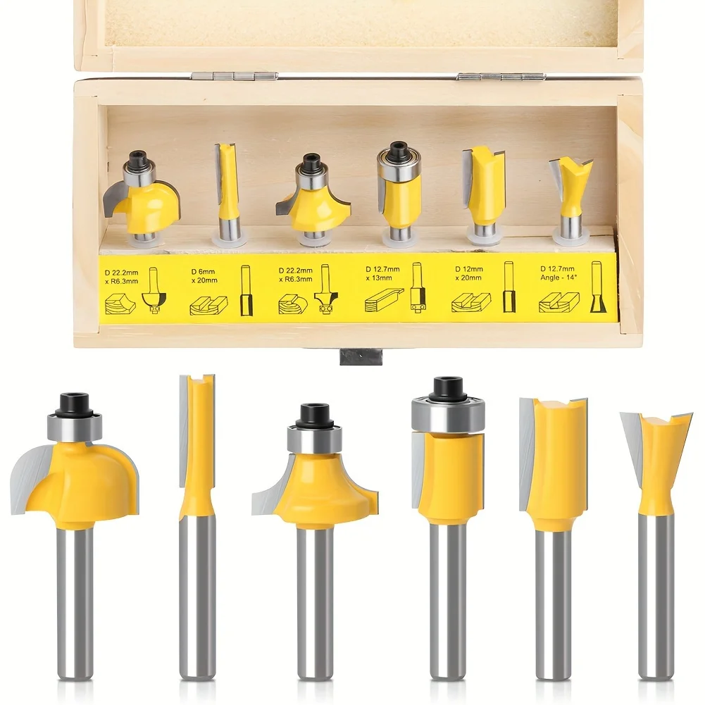 Набор деревообрабатывающих фрез с хвостовиком 1/4 дюйма из 6 предметов для электрического триммера/гравировального станка — идеально подходит для окантовки и резьбы
Набор деревообрабатывающих фрез с хвостовиком 1/4 дюйма из 6 предметов для электрического триммера/гравировального станка — идеально подходит для окантовки и резьбы