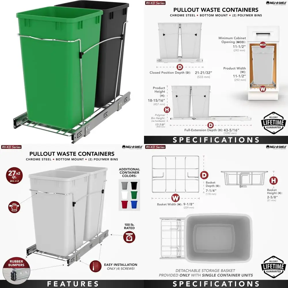 Kitchen Cabinet 27 Qt Pullout Trash Can with Full Extension Slide, Garbage Recycling Bin, Green and Black, Large Capacity
Kitchen Cabinet 27 Qt Pullout Trash Can with Full Extension Slide, Garbage Recycling Bin, Green and Black, Large Capacity