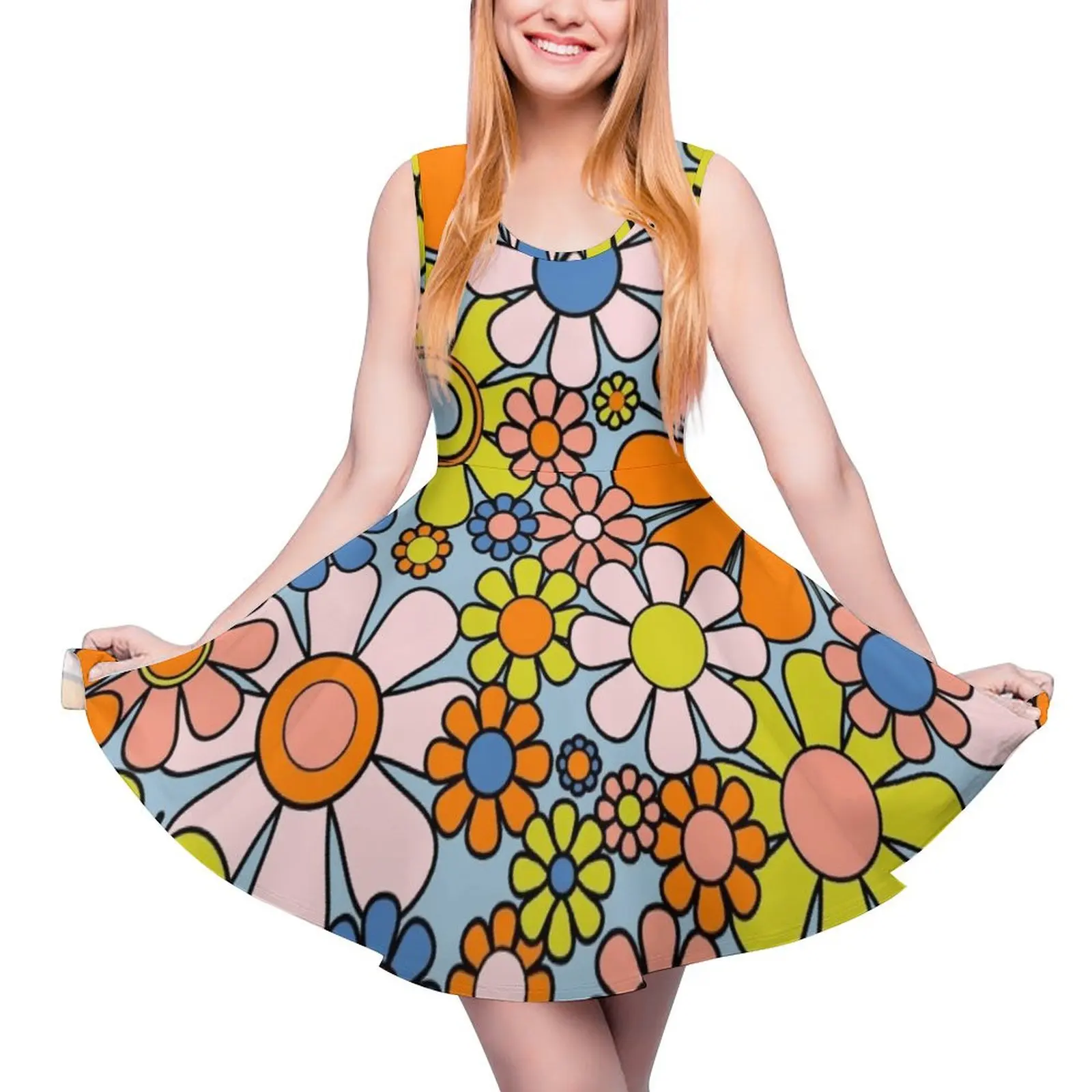 Retro Garden Flowers Groovy 60s 70s Spring Floral Pattern Blue Orange Lime Pink Black Sleeveless Dress sexy short dresses daring
Retro Garden Flowers Groovy 60s 70s Spring Floral Pattern Blue Orange Lime Pink Black Sleeveless Dress sexy short dresses daring