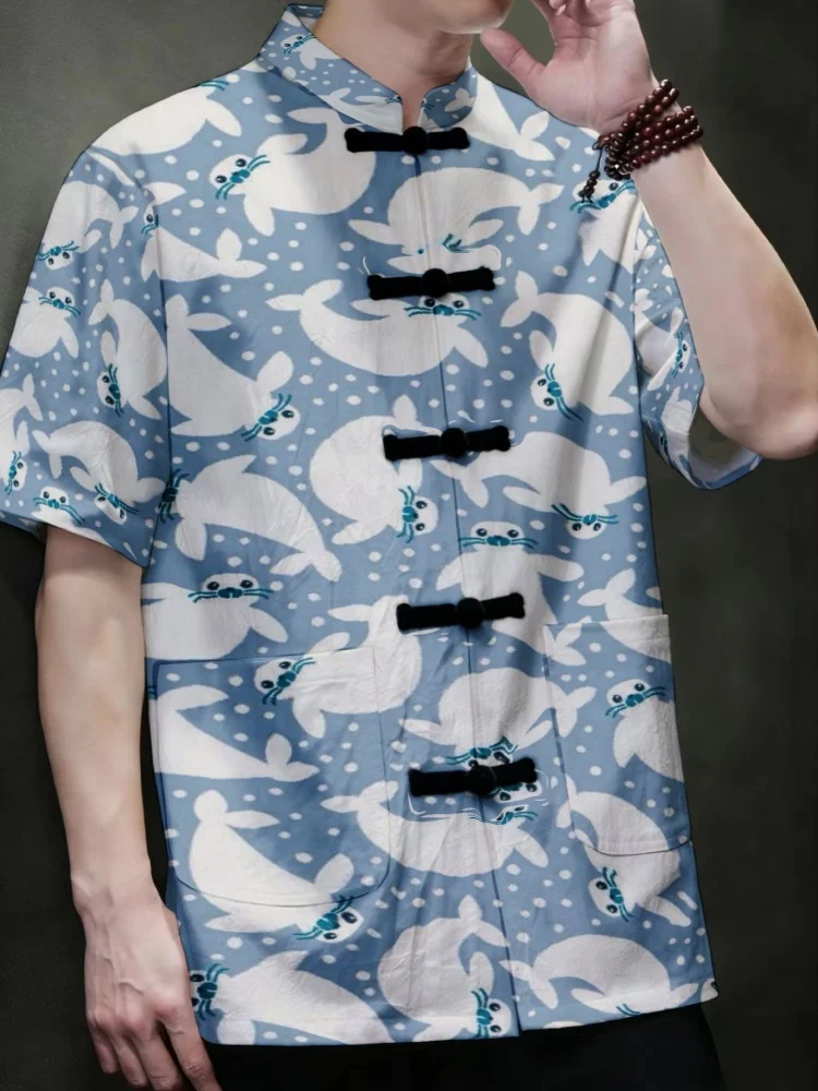 Men's Chinese Traditional Frog Button Tang Shirt Cute Cartoon Seal Ocean Animal All Over Print Stand Collar Short Sleeve Tops
Men's Chinese Traditional Frog Button Tang Shirt Cute Cartoon Seal Ocean Animal All Over Print Stand Collar Short Sleeve Tops