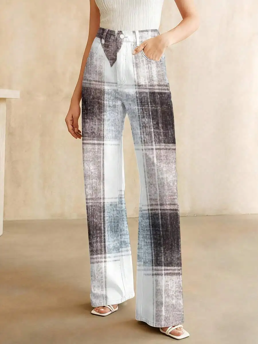 High-Waist Plaid Printed Denim Pants Women Casual Straight-Leg Trousers Spring Summer
High-Waist Plaid Printed Denim Pants Women Casual Straight-Leg Trousers Spring Summer