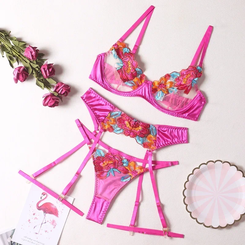 3-Piece Contrast Color Lace Bra Set Women 5 Colors Embroidery Panty Underwear Set Ladies Blue Hot Pink Sexy Lingerie Set
3-Piece Contrast Color Lace Bra Set Women 5 Colors Embroidery Panty Underwear Set Ladies Blue Hot Pink Sexy Lingerie Set
