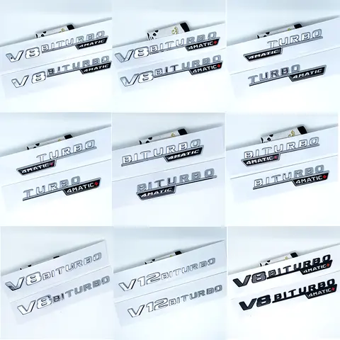 3D Flat Fo Turbo BITURBO V8 BITURBO 4MATIC 4MATIC+ V8 V12 BITURBO Plus Emblem for Benz GT Car Fender Side Sticker