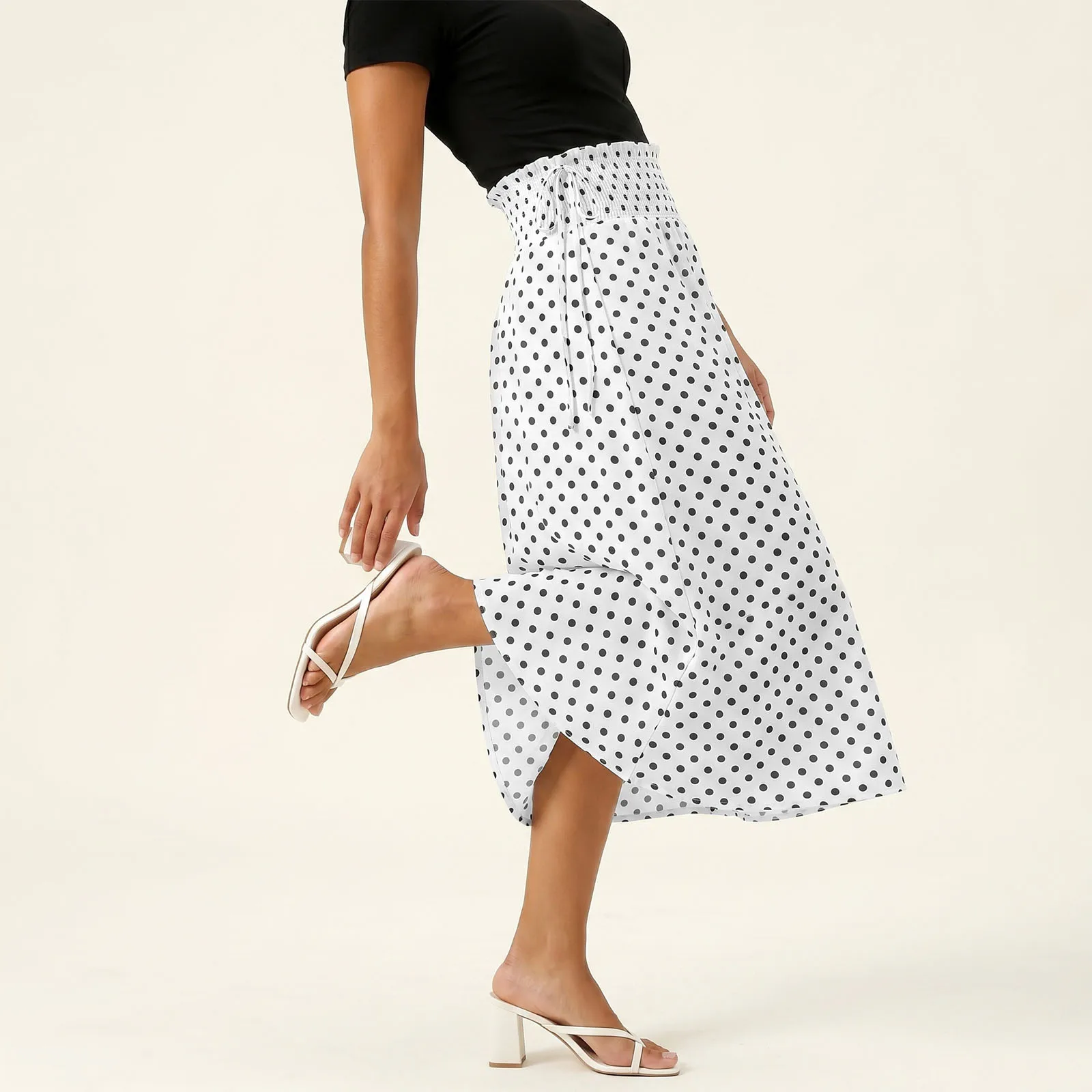Women Dot Print Skirts Loose Smocked High Rise Side Tie-up A-line Ankle Length Skirt for Summer Spring
Women Dot Print Skirts Loose Smocked High Rise Side Tie-up A-line Ankle Length Skirt for Summer Spring