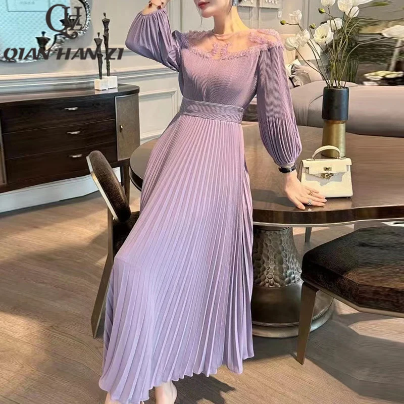 QHZ Designer Fashion Vintage Luxury Maxi Dress Women Lantern sleeve Elegant Applique Beading Slim Pleats Party long dress
QHZ Designer Fashion Vintage Luxury Maxi Dress Women Lantern sleeve Elegant Applique Beading Slim Pleats Party long dress