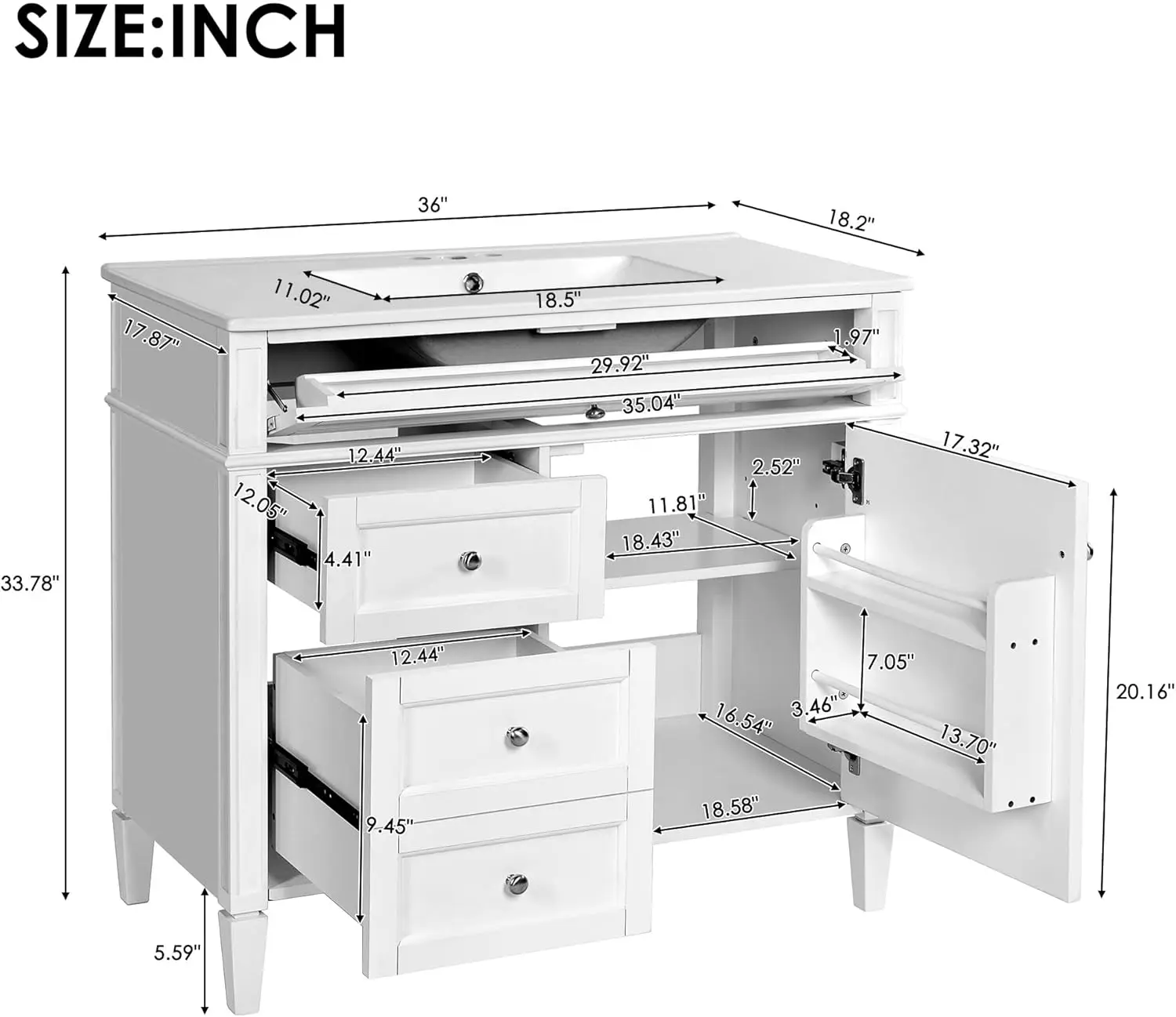 36 Inch Bathroom Vanity with Sink Combo, Solid Wood Frame Bathroom Vanities with 2 Drawers & Soft Closing Doors & Tip-Out Drawer
36 Inch Bathroom Vanity with Sink Combo, Solid Wood Frame Bathroom Vanities with 2 Drawers & Soft Closing Doors & Tip-Out Drawer