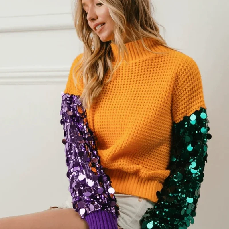 Spring Autumn New Fashion Sequined Splicing Women Long Sleeve Hoodie Simple Round Neck Female Casual Loose Knitted Tops
Spring Autumn New Fashion Sequined Splicing Women Long Sleeve Hoodie Simple Round Neck Female Casual Loose Knitted Tops