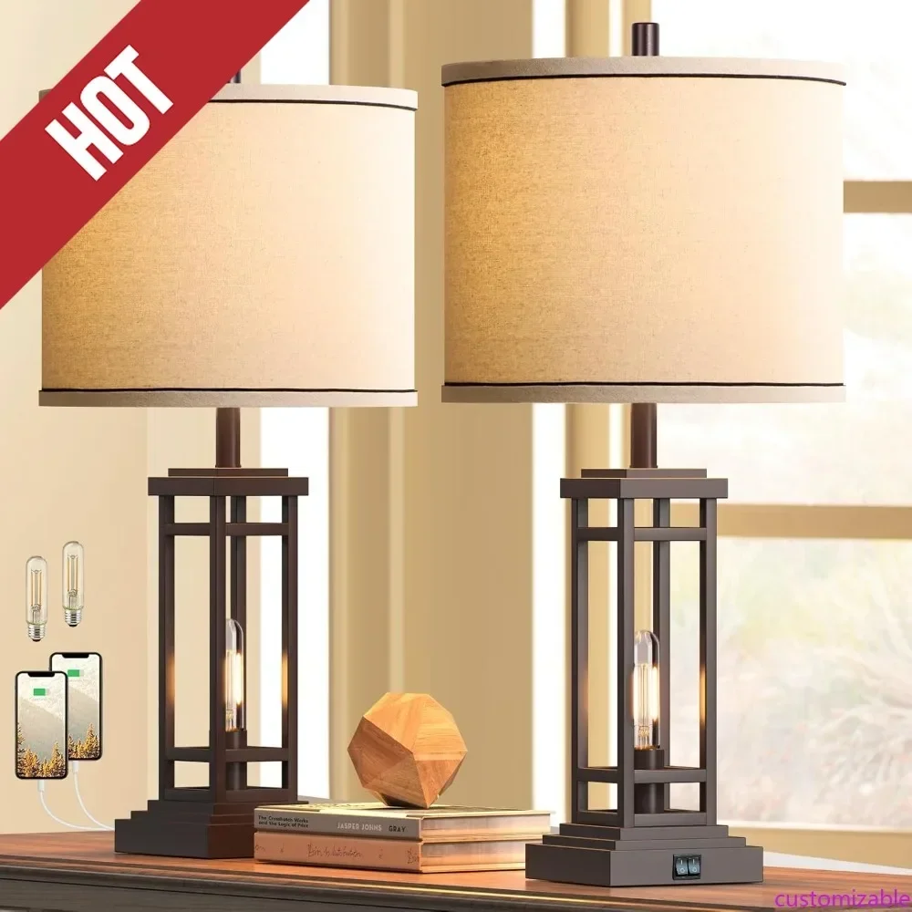Customizable-ROTTOGOON 27.5 Tall Farmhouse Table Lamps With USB C + USB A Charge Ports, Rustic Living Room Lamps Set Of 2, Black
Customizable-ROTTOGOON 27.5 Tall Farmhouse Table Lamps With USB C + USB A Charge Ports, Rustic Living Room Lamps Set Of 2, Black