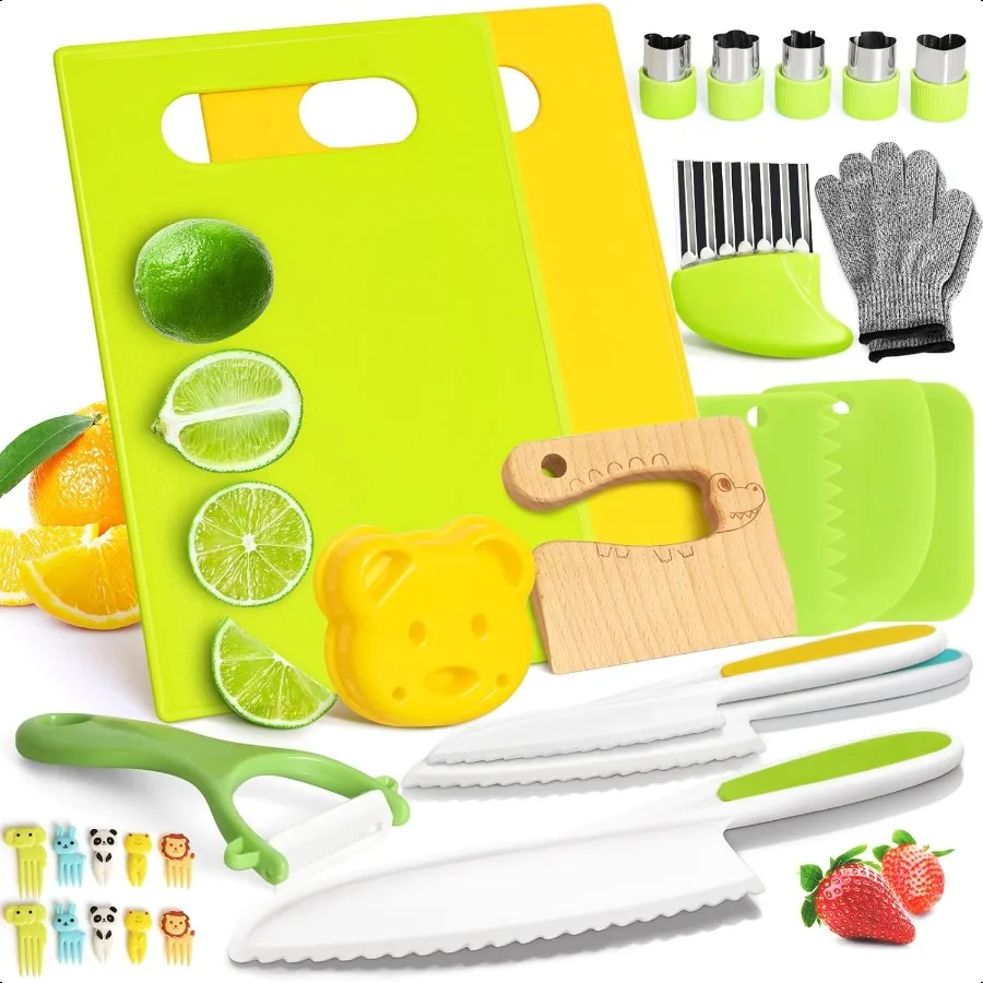 28PCS Toddler Knife Set Knifes for Real Cooking Montori Kitchen Knife Set with Cutting Board Crinkle Cutters Kid Safe Knives To
28PCS Toddler Knife Set Knifes for Real Cooking Montori Kitchen Knife Set with Cutting Board Crinkle Cutters Kid Safe Knives To