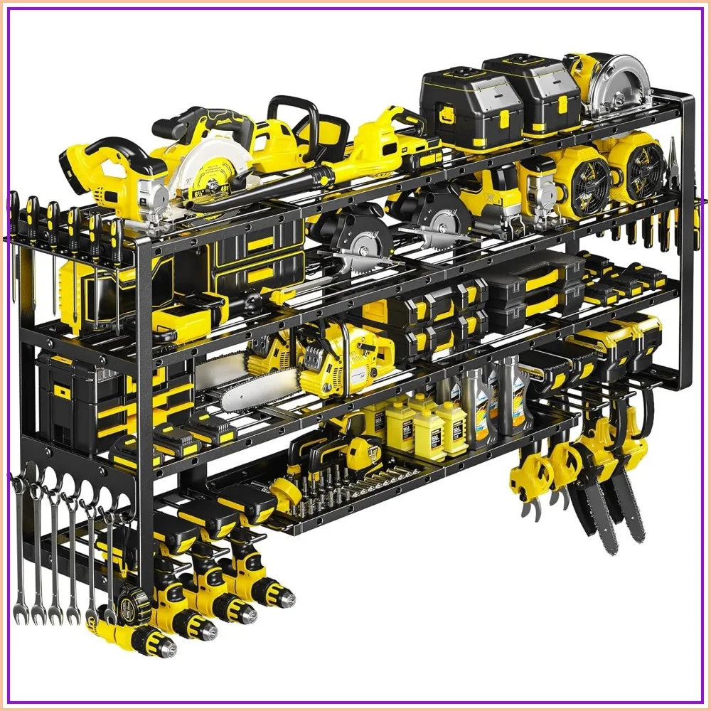 64" Heavy Duty 4-Tier Garage Storage Rack, 1000 lbs Capacity, Wall Mount with 8 Drill Holders, Corner or Straight Installation
64" Heavy Duty 4-Tier Garage Storage Rack, 1000 lbs Capacity, Wall Mount with 8 Drill Holders, Corner or Straight Installation