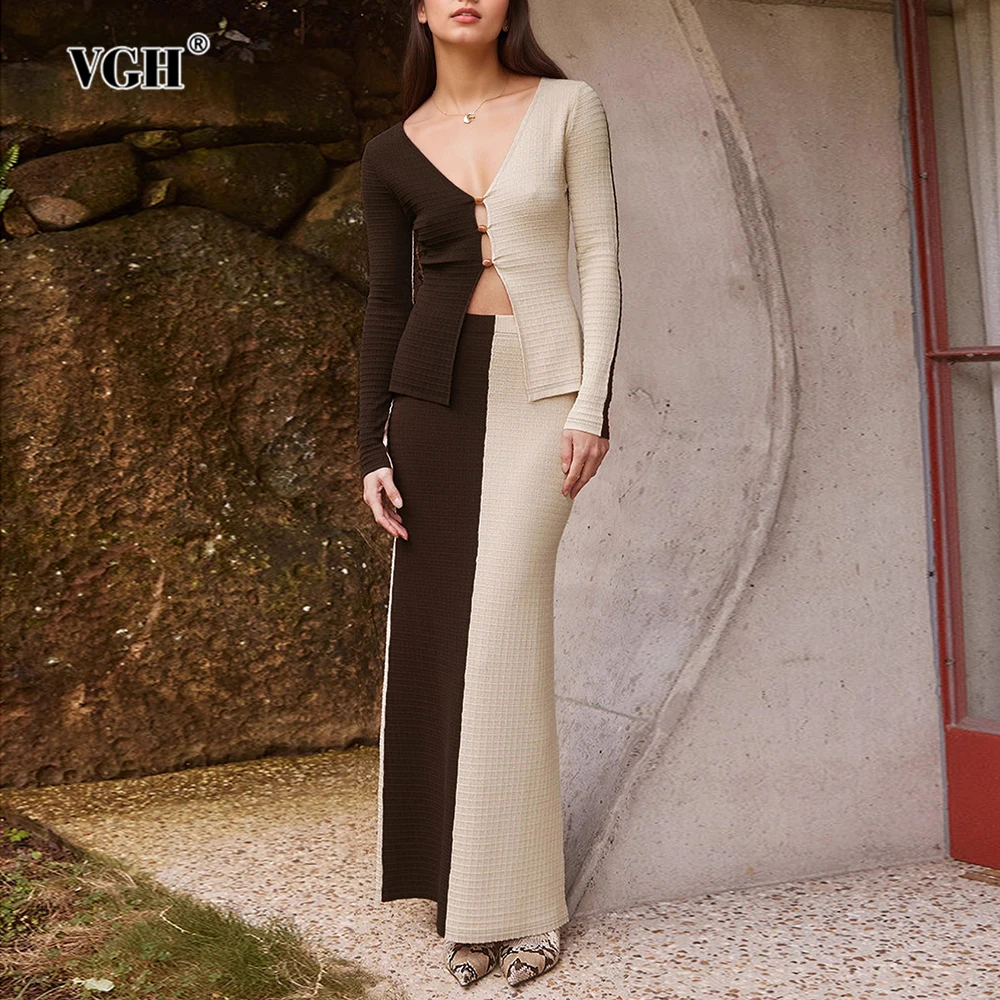 VGH сексуальные хитовые цветные утягивающие комплекты из двух предметов для женщин, топ с v-образным вырезом и длинными рукавами, юбка с высокой талией, элегантный комплект, женский модный стиль
VGH сексуальные хитовые цветные утягивающие комплекты из двух предметов для женщин, топ с v-образным вырезом и длинными рукавами, юбка с высокой талией, элегантный комплект, женский модный стиль