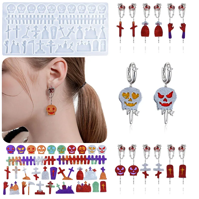 Halloween Earrings Silicone Mold Pumpkin Ghost Cross Earrings Mould For Resin Jewelry Making Keychain DIY Handmade Molds
Halloween Earrings Silicone Mold Pumpkin Ghost Cross Earrings Mould For Resin Jewelry Making Keychain DIY Handmade Molds