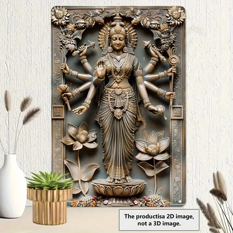1pc Lakshmi Goddess Metal Wall Art, 8"x12" Retro Hindu Deity Decor, Aluminum Sign with Lotus & Floral Design for Home
1pc Lakshmi Goddess Metal Wall Art, 8"x12" Retro Hindu Deity Decor, Aluminum Sign with Lotus & Floral Design for Home