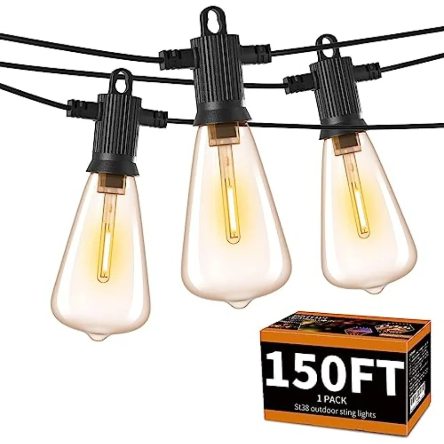 Outdoor String Lights 150 Feet Waterproof IP65 Outdoor Lights for Patio with 76 Edison ST38 LED Bulbs 3 Spare Plastic LED Strin
Outdoor String Lights 150 Feet Waterproof IP65 Outdoor Lights for Patio with 76 Edison ST38 LED Bulbs 3 Spare Plastic LED Strin