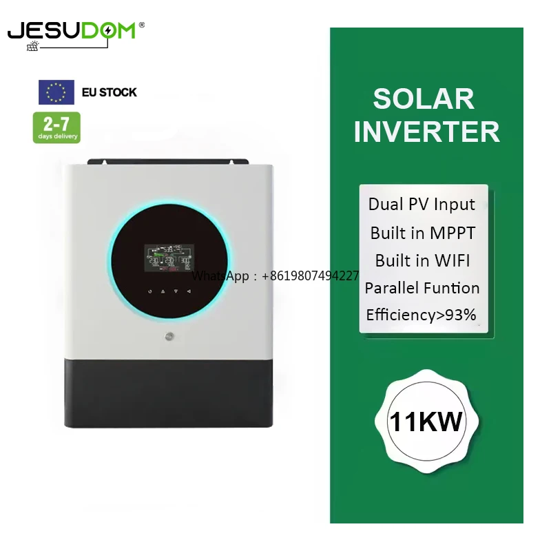 Jesudom Max II 11KW Hybrid Solar Inverter 48VDC to 230VAC Parallel Function
Jesudom Max II 11KW Hybrid Solar Inverter 48VDC to 230VAC Parallel Function