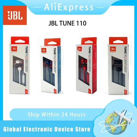 JBL TUNE 110 T110 3.5mm wired in-ear headphones with one-button remote and built-in microphone for listening to music MP3
