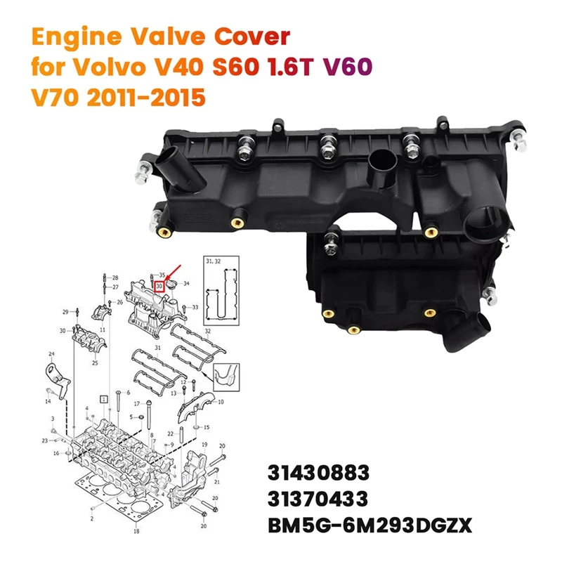 Крышка клапана двигателя 31430883 31370433 для Volvo V40 S60 1,6 T V70 2011-2015 BM5G-6M293DGZX
Крышка клапана двигателя 31430883 31370433 для Volvo V40 S60 1,6 T V70 2011-2015 BM5G-6M293DGZX