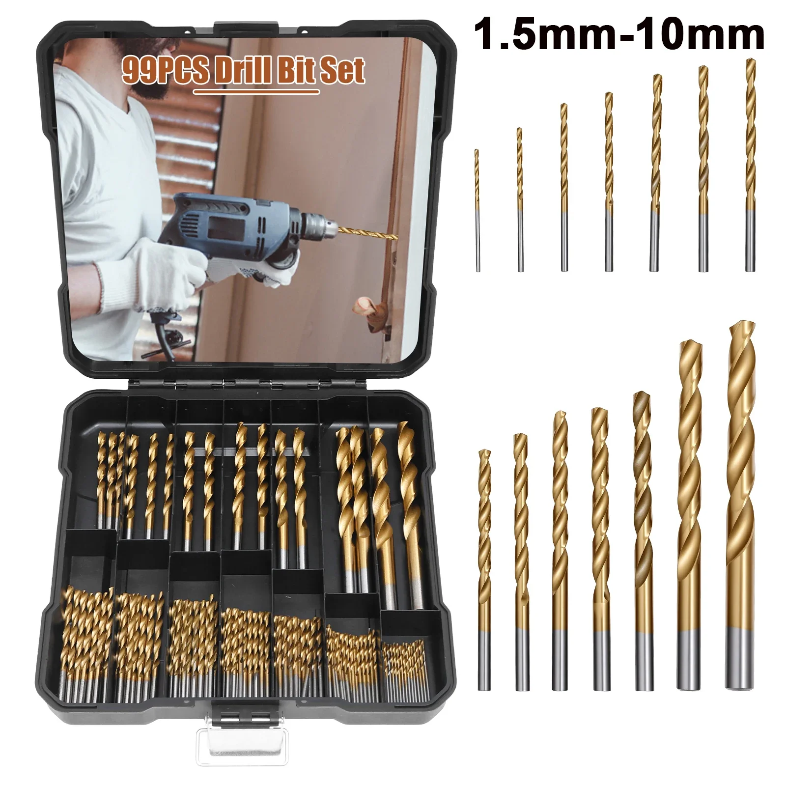 99pcs Drill Bit Set High Speed Steel Twist Drill Bits 1/16" to 3/8" for Metal, Plastics, Wood, Drywall with Storage Holder Case
99pcs Drill Bit Set High Speed Steel Twist Drill Bits 1/16" to 3/8" for Metal, Plastics, Wood, Drywall with Storage Holder Case