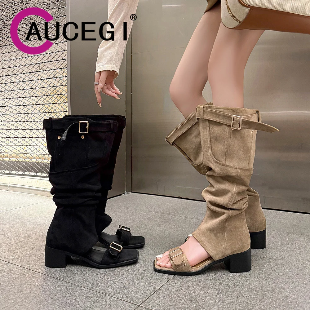 Aucegi из искусственной замши, женские босоножки до колена, модная женская плиссированная обувь-гладиатор с открытым носком на толстом каблуке без шнуровки, повседневная обувь
Aucegi из искусственной замши, женские босоножки до колена, модная женская плиссированная обувь-гладиатор с открытым носком на толстом каблуке без шнуровки, повседневная обувь