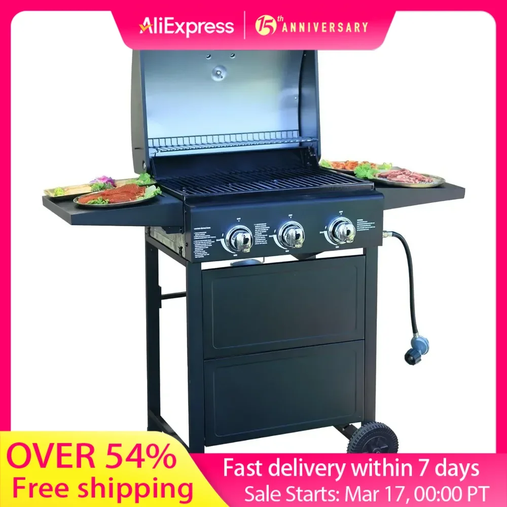 Propane 3-Burner Gas Grills, BBQ Grill with Thermometer, 30000 BTU Barbecue Grill with Flodable Rack, Outdoor BBQ Grill
Propane 3-Burner Gas Grills, BBQ Grill with Thermometer, 30000 BTU Barbecue Grill with Flodable Rack, Outdoor BBQ Grill