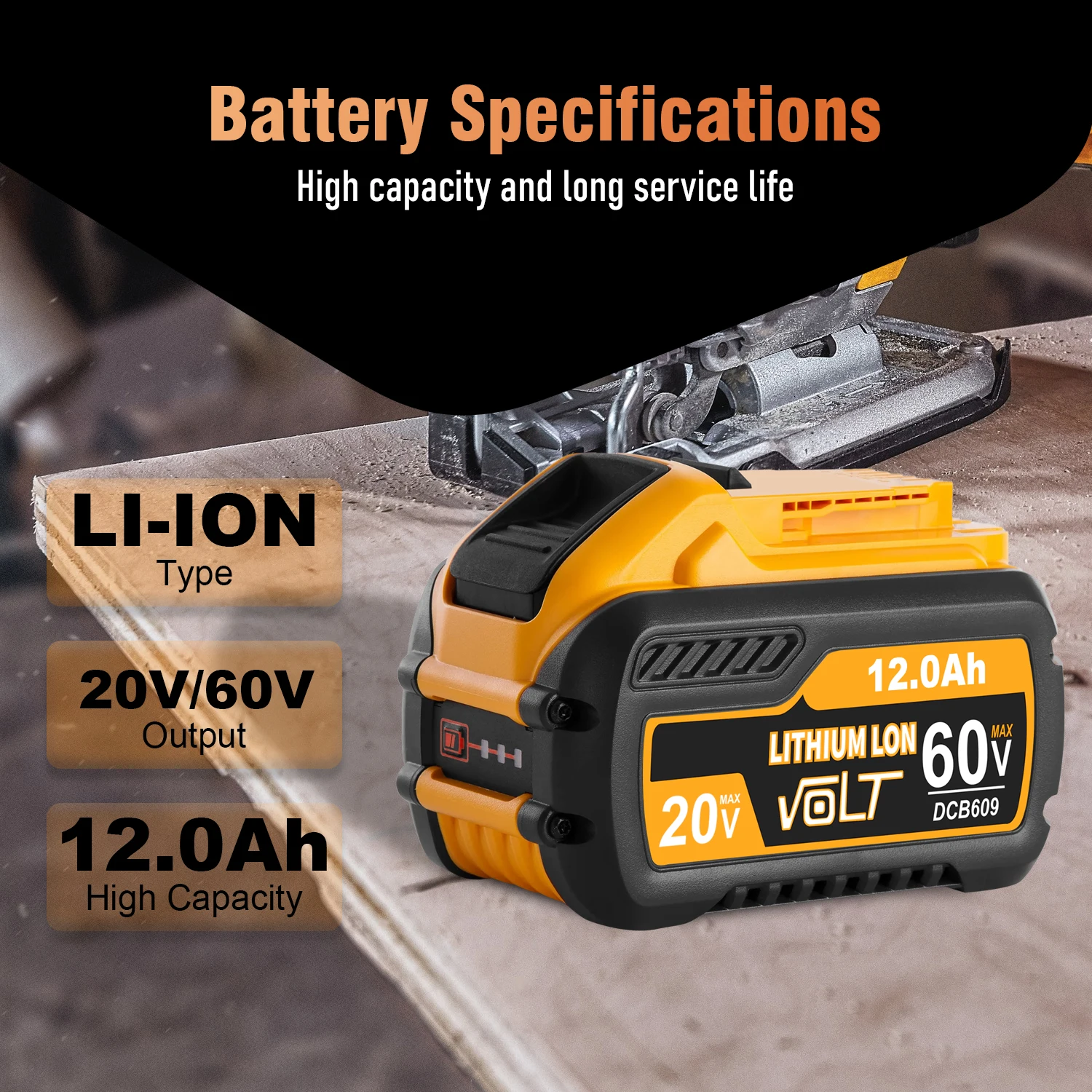 12.0Ah High-Capacity Replacement Battery Pack Set for DeWalt Power Tools, Model DCB609, Compatible with Multiple Tools
12.0Ah High-Capacity Replacement Battery Pack Set for DeWalt Power Tools, Model DCB609, Compatible with Multiple Tools