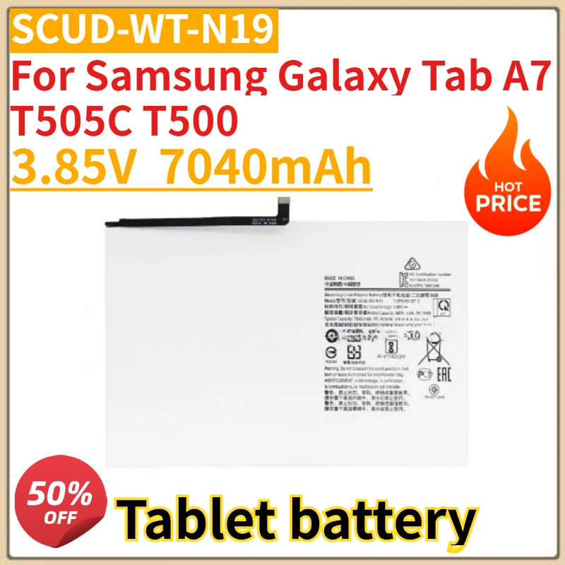 High Quality 3.85V 7040mAh SCUD-WT-N19 Battery for Samsung Galaxy Tab A7 T505C T500 Tablet Replacement Rechargeable Battery
High Quality 3.85V 7040mAh SCUD-WT-N19 Battery for Samsung Galaxy Tab A7 T505C T500 Tablet Replacement Rechargeable Battery