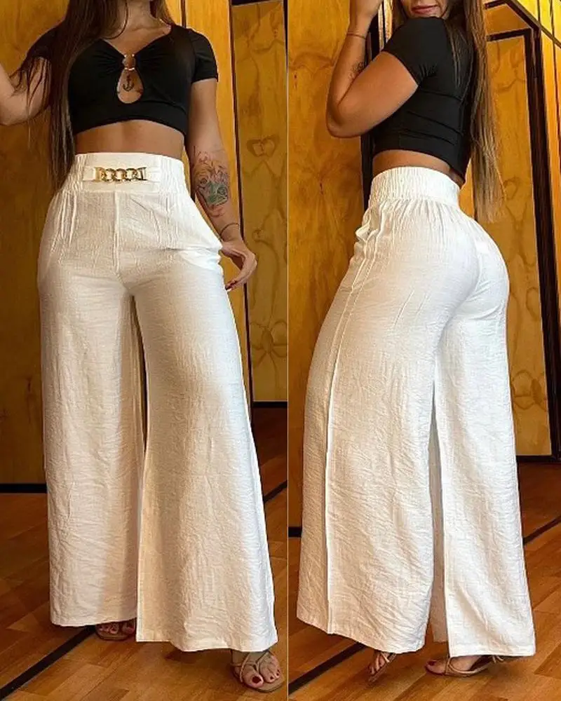 Summer Women's Pants 2025 New Fashion Chain Decor High Waist Casual Plain Pocket Design Daily Wide Leg Long Pants Y2K Streetwear
Summer Women's Pants 2025 New Fashion Chain Decor High Waist Casual Plain Pocket Design Daily Wide Leg Long Pants Y2K Streetwear