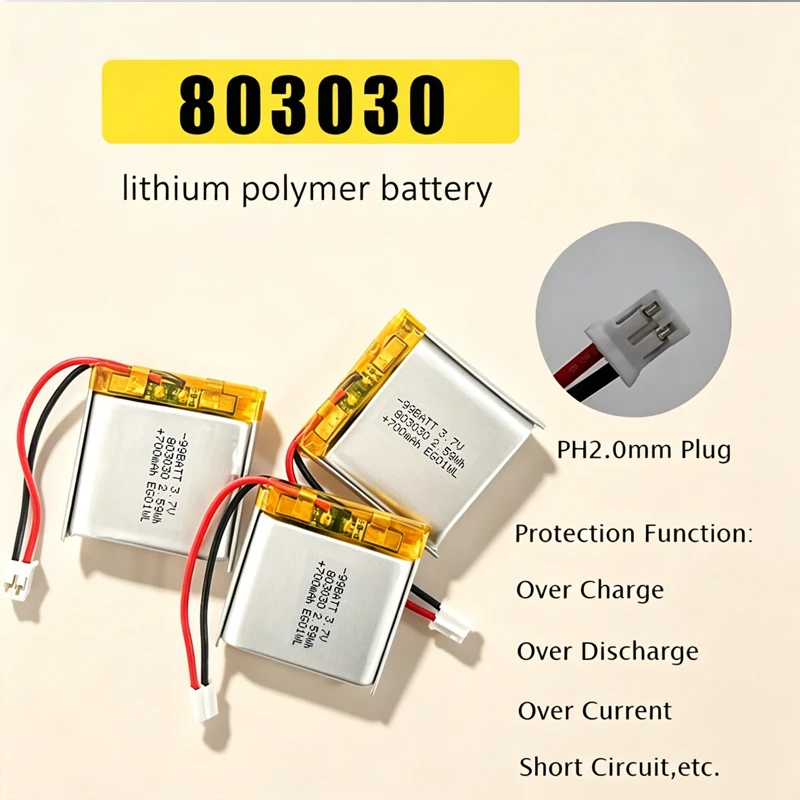 803030 Rechargeable Battery 3.7V 700mAh Polymer Lithium Batteries for Bluetooth Speaker Handheld Fan Beauty Instrument Toys
803030 Rechargeable Battery 3.7V 700mAh Polymer Lithium Batteries for Bluetooth Speaker Handheld Fan Beauty Instrument Toys