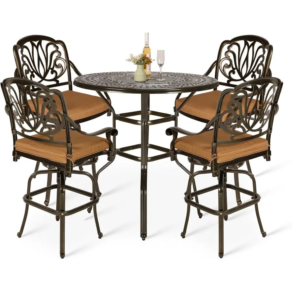 All-Weather 5-Piece Swivel Patio Bar Set with Cushioned Stools and High Bar Table
All-Weather 5-Piece Swivel Patio Bar Set with Cushioned Stools and High Bar Table