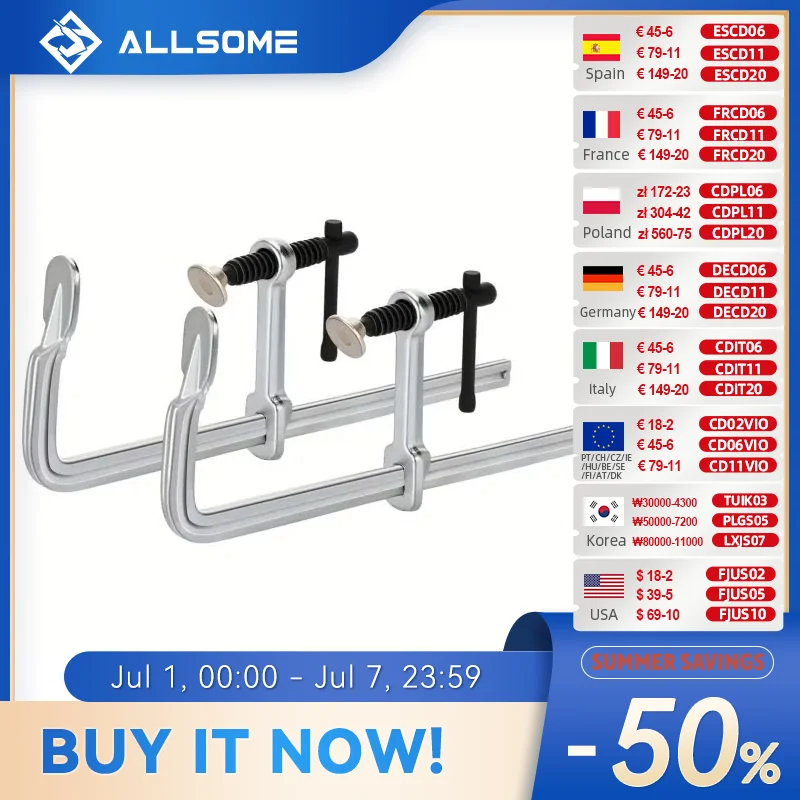 Allsome 2pcs Light-Duty Drop Forged Steel Bar Clamps F Clamps 160x60mm/300x60mm for Welding Woodworking Metalworking DIY Crafts
Allsome 2pcs Light-Duty Drop Forged Steel Bar Clamps F Clamps 160x60mm/300x60mm for Welding Woodworking Metalworking DIY Crafts