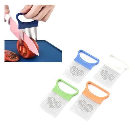 Trancheuse de légumes avec support, coupe sûre en acier inoxydable pour fruits et viande en plein air, coupe pour citron, tomate, pomme de terre, Gadget de cuisine 1 pièce
