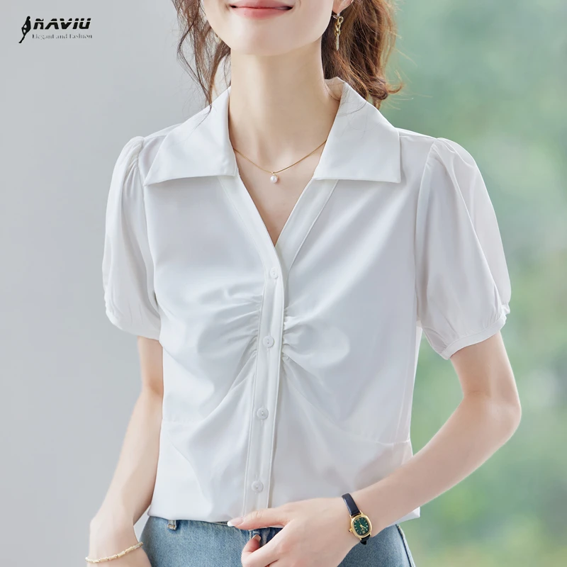 NAVIU Elegant Women Shirt New Summer Temperament V Neck Short Sleeve Formal Chiffon Blouses Office Ladies Work Tops White Pink
NAVIU Elegant Women Shirt New Summer Temperament V Neck Short Sleeve Formal Chiffon Blouses Office Ladies Work Tops White Pink