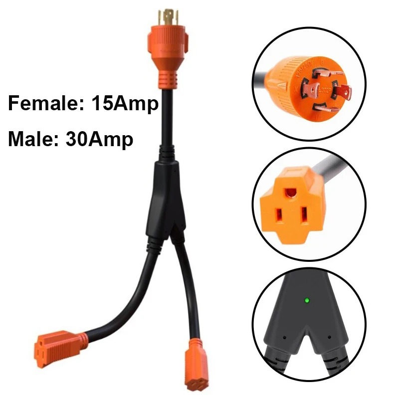 Generator RV Adapter Power Cord 30 Amp To 15 Amp Female 4 Prong Y-type Cable Copper Wire Trailer RV Accessories Extension Cord 
Generator RV Adapter Power Cord 30 Amp To 15 Amp Female 4 Prong Y-type Cable Copper Wire Trailer RV Accessories Extension Cord