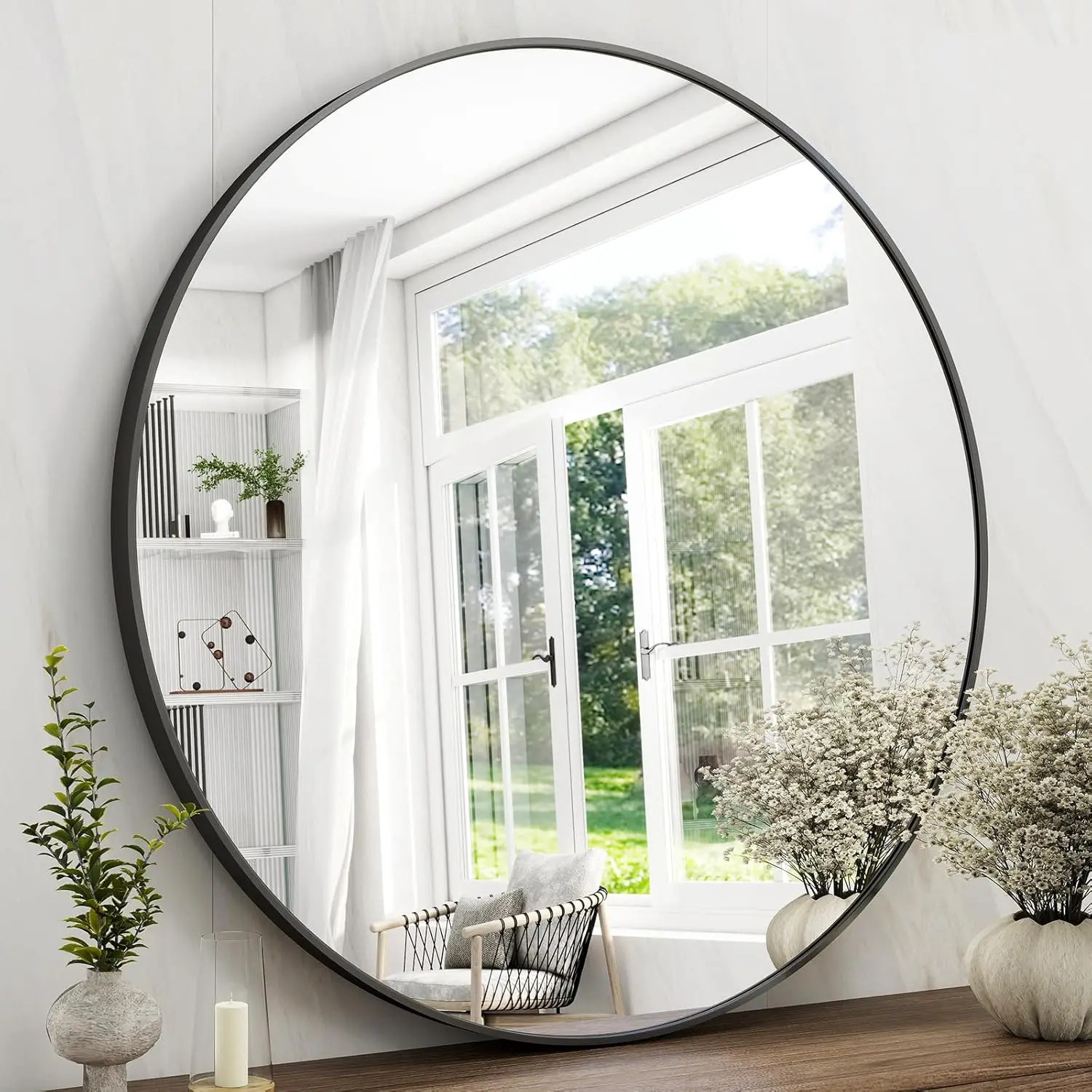 42 Inch Round Bathroom Mirror - Black Wall Mounted Circle Mirror with Metal Frame, Modern Round Hanging Mirror Suitable for
42 Inch Round Bathroom Mirror - Black Wall Mounted Circle Mirror with Metal Frame, Modern Round Hanging Mirror Suitable for