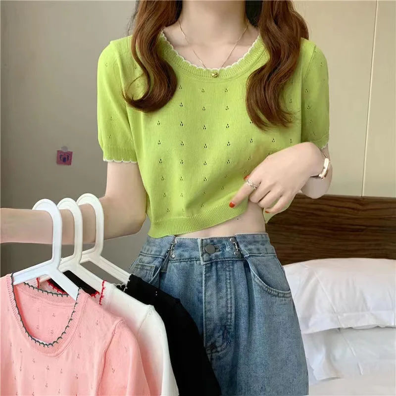 Summer 2026 New Korean Style Short Sleeve round Neck Knitted Base Shirt Women's Slim Fit Hollow out Underwear Top
Summer 2026 New Korean Style Short Sleeve round Neck Knitted Base Shirt Women's Slim Fit Hollow out Underwear Top