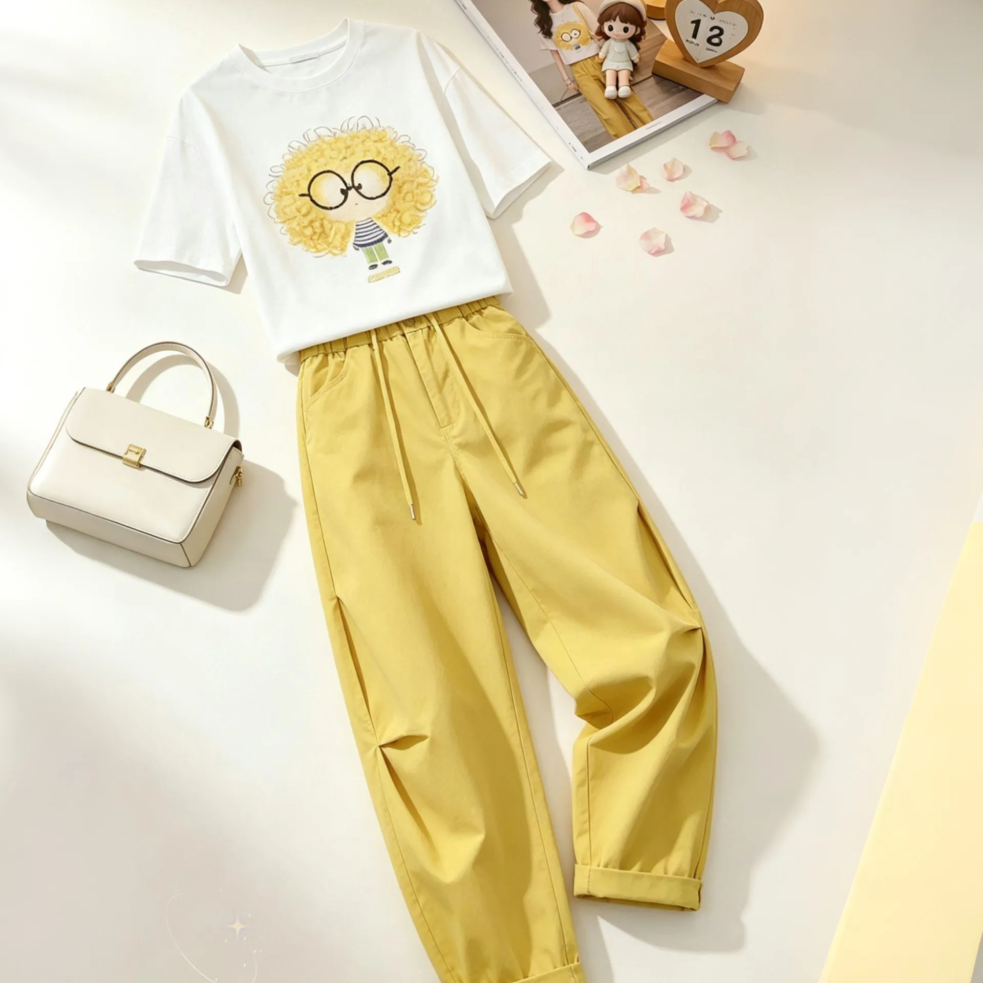 Cartoon Print T-Shirt Drawstring Casual Pants Two-Piece Set Fashionable Summer Outfit Anti-Aging Complete Look Breathable Lig...
Cartoon Print T-Shirt Drawstring Casual Pants Two-Piece Set Fashionable Summer Outfit Anti-Aging Complete Look Breathable Lig...