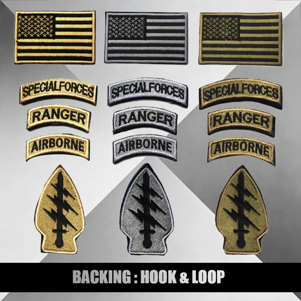 US Army Special Forces Patch Set - SF Ranger Airborne Scrolls, American Flag & SOCOM Dagger Patches
US Army Special Forces Patch Set - SF Ranger Airborne Scrolls, American Flag & SOCOM Dagger Patches