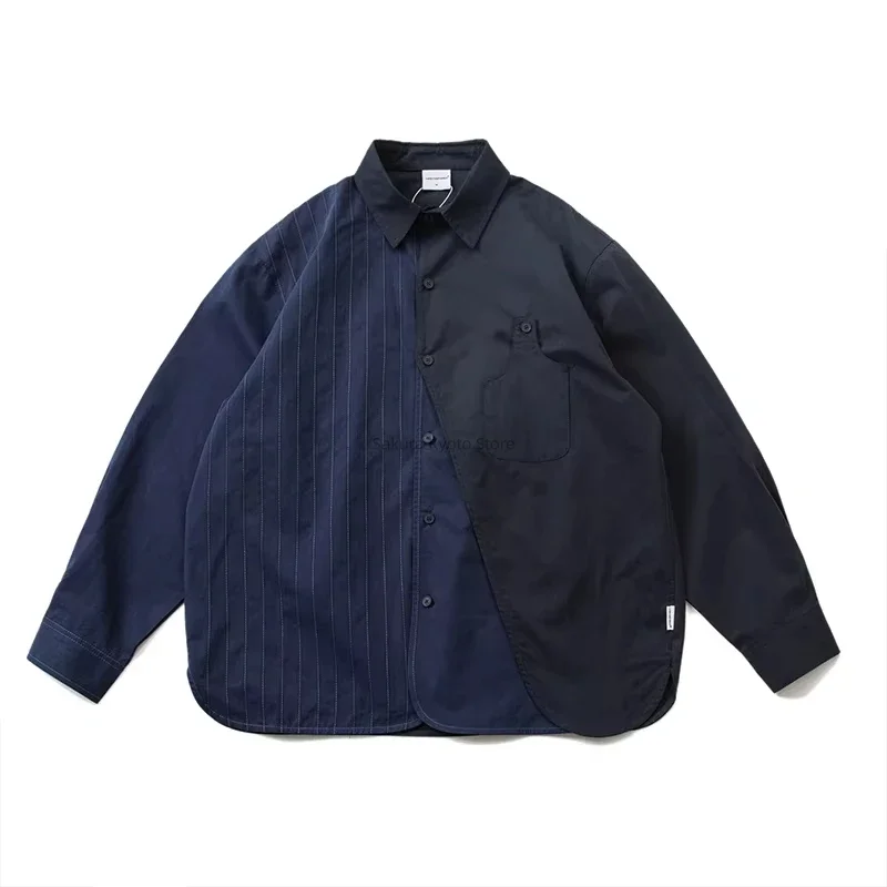 Urban casual loose striped stitching long-sleeved shirt men's shirt
Urban casual loose striped stitching long-sleeved shirt men's shirt