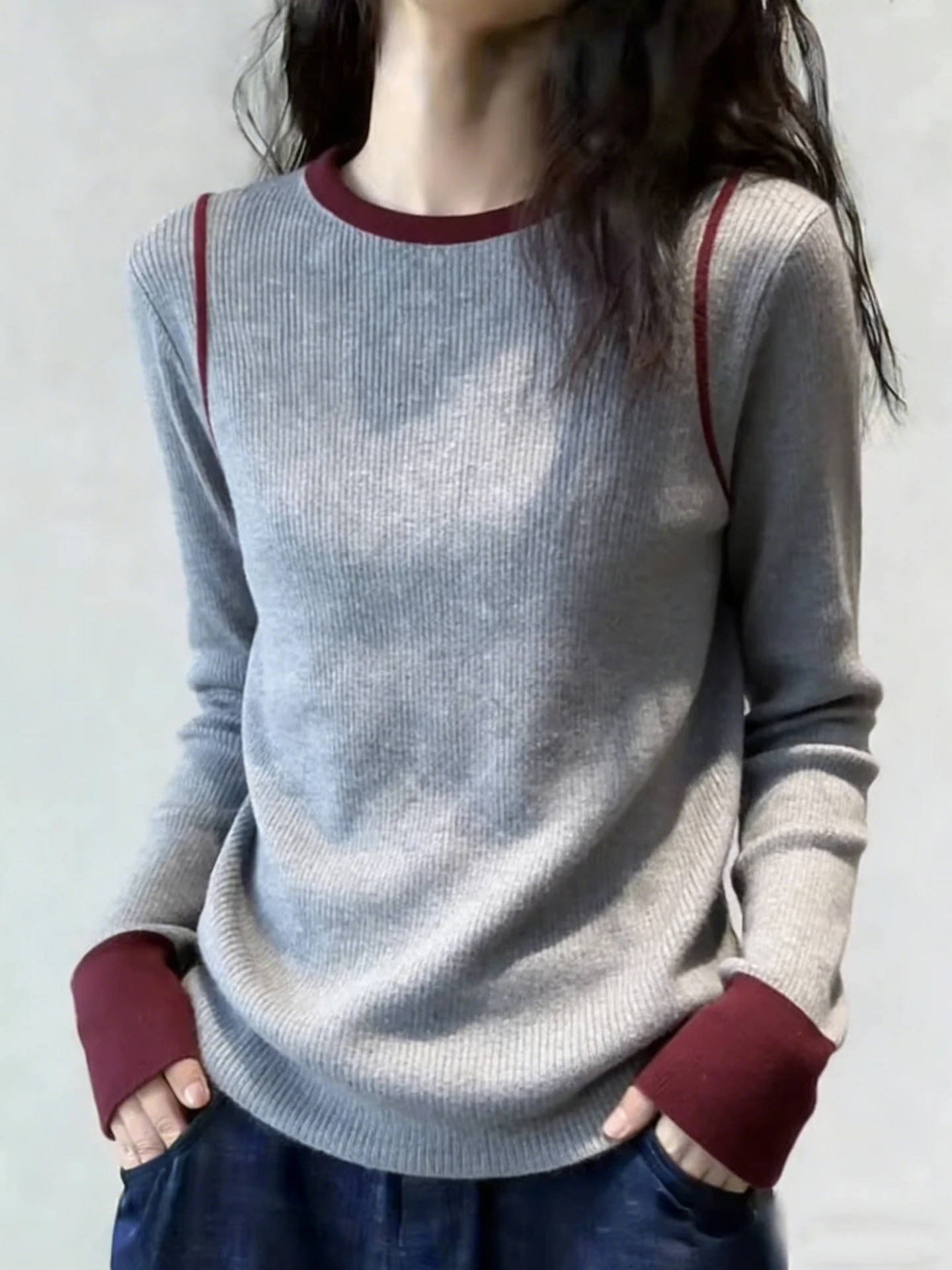 Spring Season Casual Color Block Long Sleeve Knitted Top Korean Style Slimming Base Layer Shirt Versatile Simple Straight Cut
Spring Season Casual Color Block Long Sleeve Knitted Top Korean Style Slimming Base Layer Shirt Versatile Simple Straight Cut
