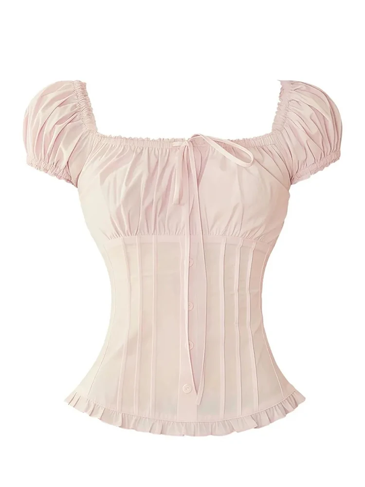 Slim Sweet Pink Shirt Women Fashion Sexy Square Collar Bow Lace Up Blouse Summer Chic Preppy Style Female Single Breasted Tops
Slim Sweet Pink Shirt Women Fashion Sexy Square Collar Bow Lace Up Blouse Summer Chic Preppy Style Female Single Breasted Tops