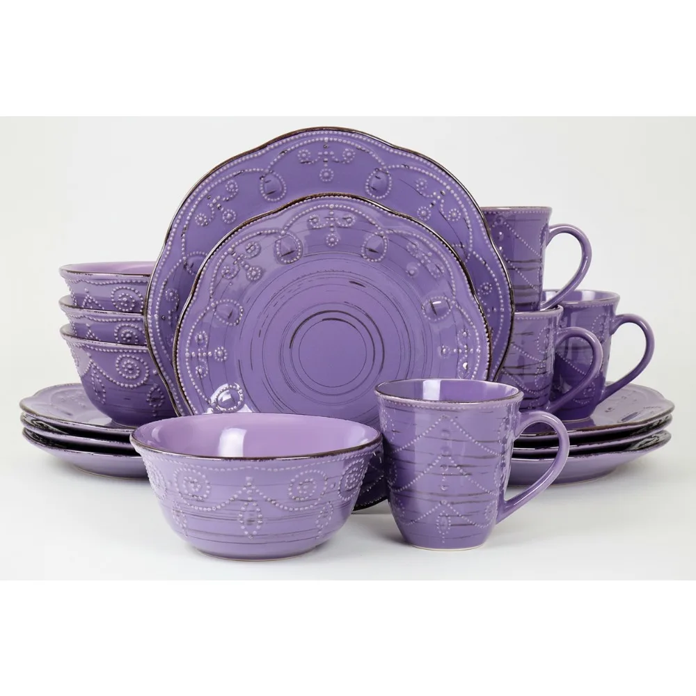 Purple Stoneware Dinnerware Set 16-Piece for 4, Rustic Brown Accents, Microwave & Dishwasher Safe
Purple Stoneware Dinnerware Set 16-Piece for 4, Rustic Brown Accents, Microwave & Dishwasher Safe