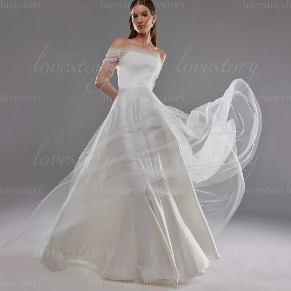 Tulle Elegant Customized Bride Robes Off Shoulder Simple A Line Wedding Dresses Strapless Bridal Gown vestido de novia
Tulle Elegant Customized Bride Robes Off Shoulder Simple A Line Wedding Dresses Strapless Bridal Gown vestido de novia
