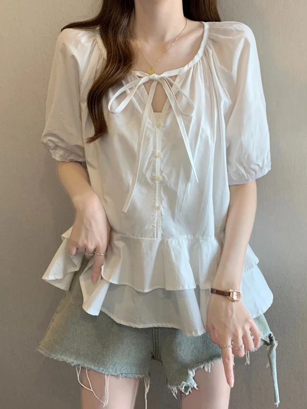 Puffy Sleeve Short Sleeve Shirt Women's Korean Style Commute Fashion plus Size Doll Shirt Breathable Skin-Friendly Casual Top
Puffy Sleeve Short Sleeve Shirt Women's Korean Style Commute Fashion plus Size Doll Shirt Breathable Skin-Friendly Casual Top