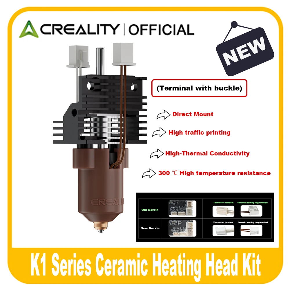 Creality 2025 New Version K1 Series Ceramic Heating Block Kit Terminal with Buckle Compatible with K1/K1 Max/K1C/K1 SE
Creality 2025 New Version K1 Series Ceramic Heating Block Kit Terminal with Buckle Compatible with K1/K1 Max/K1C/K1 SE