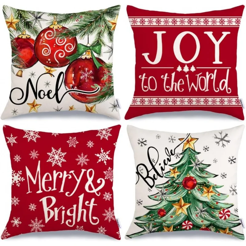Christmas Pillowcase 18x18 inches, set of 4 Christmas decorative tree balls, Happy World Pillow Cover
Christmas Pillowcase 18x18 inches, set of 4 Christmas decorative tree balls, Happy World Pillow Cover