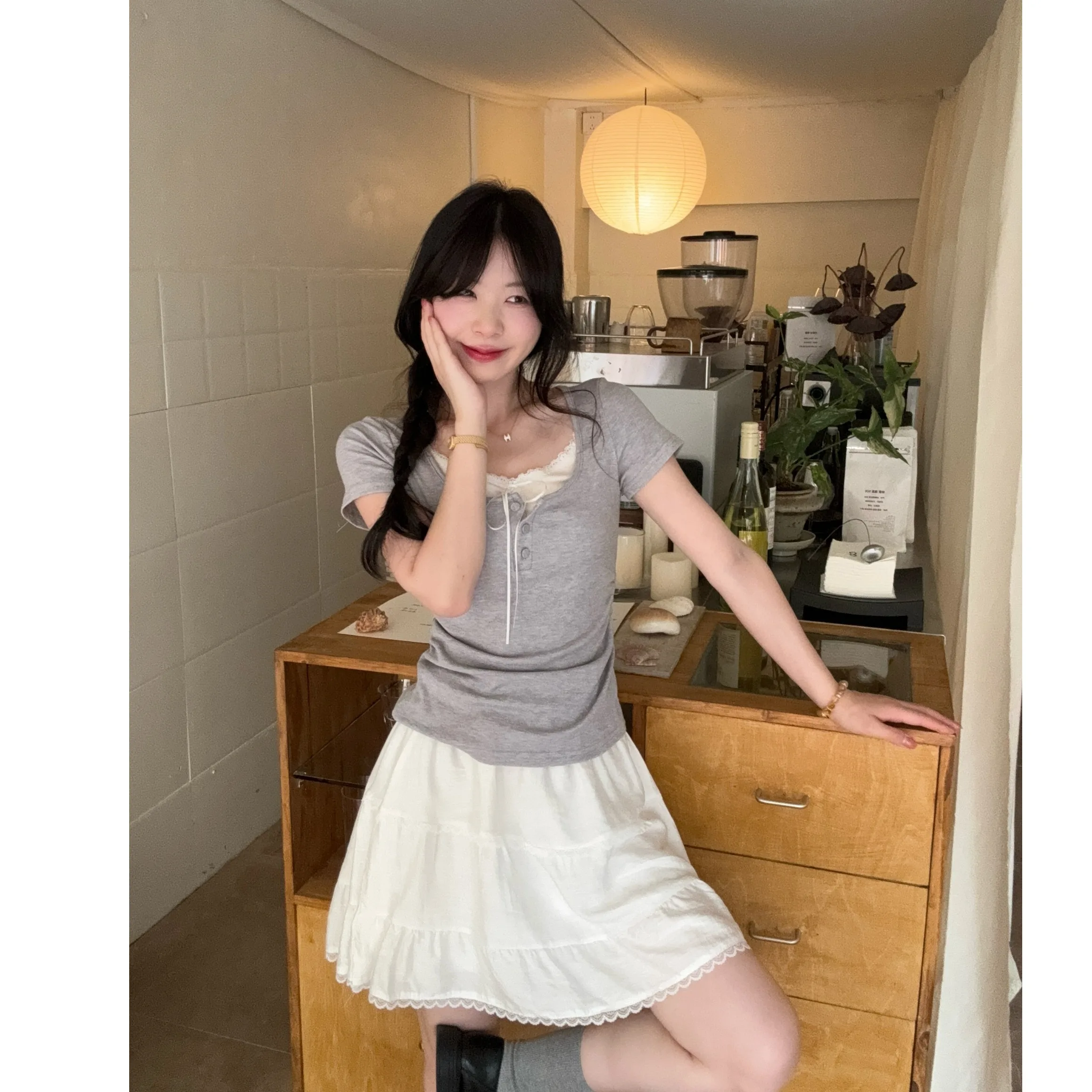 plus Size Women's Sweet Style Short Sleeve T-Shirt And High Waist Lace Trim Skirt Set Summer Fashion Korean Version White
plus Size Women's Sweet Style Short Sleeve T-Shirt And High Waist Lace Trim Skirt Set Summer Fashion Korean Version White